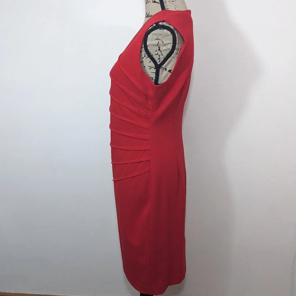 Calvin Klein Women’s Sz 6 Red Sleeveless Sunburst Sheath Dress Style #CD3X1LC7 - Picture 4 of 9